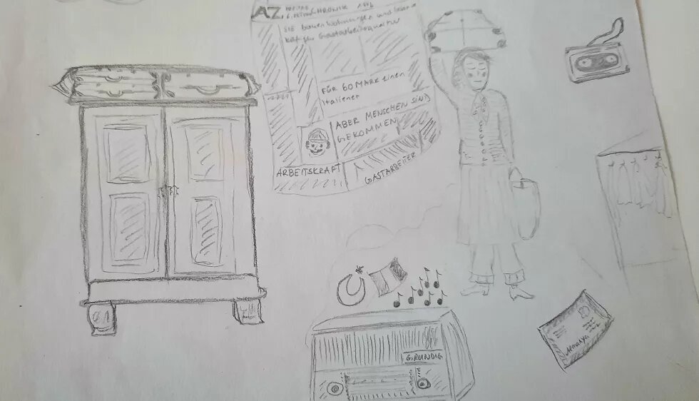 Zeichnung eines Koffers auf dem Schrank